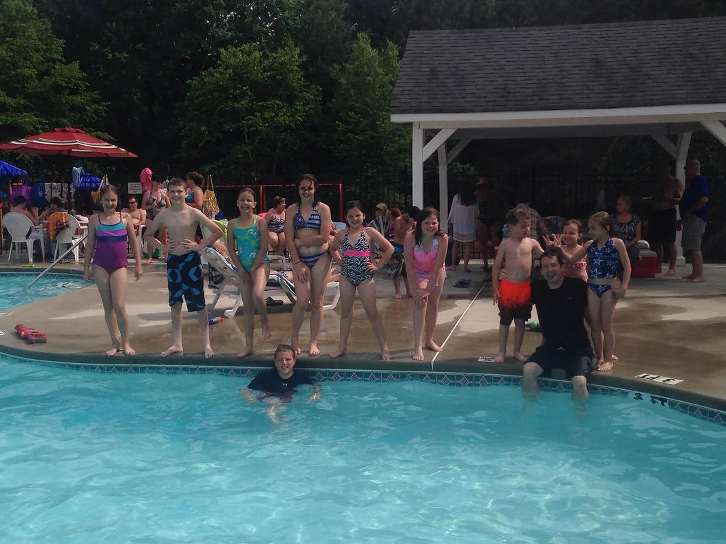 Kids playing at the Nichols Landing pool party